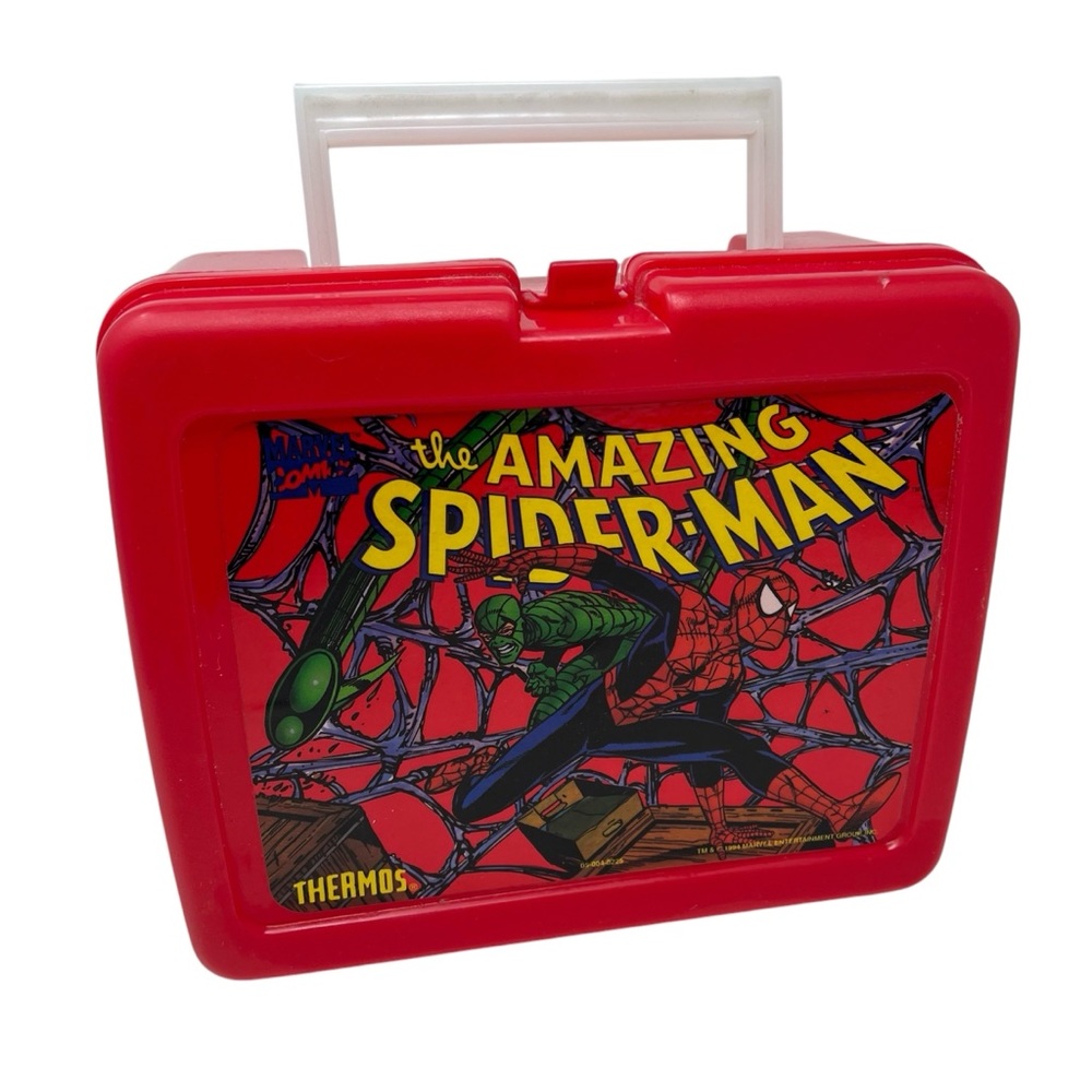 Marvel Spiderman Vintage Thermos Lunchbox 1994 Red Graphic Comics Collectible